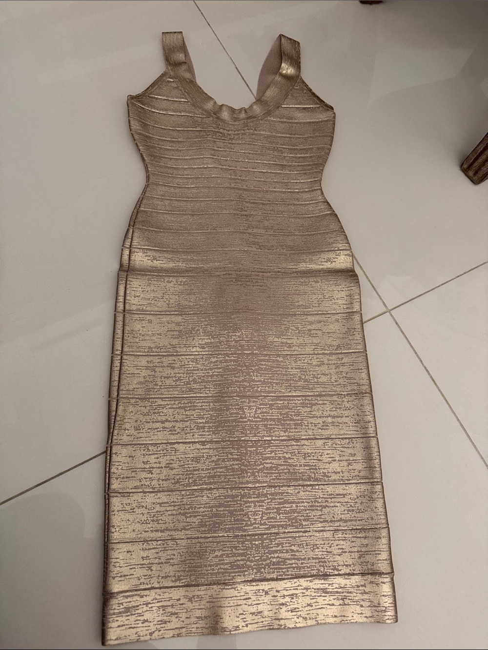 Herve Leger Shimmering Gold Bandage Midi Dress